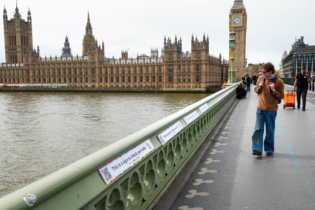The OddBalls Foundation's campaign on Westminster Bridge.