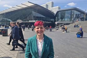 Green Party mayoral candidate Zoë Garbett at Stratford station