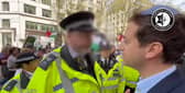 Video footage shows a Met Police officer in an exchange with  Gideon Falter, chief executive of the Campaign Against Antisemitism, next to a pro-Palestinian march.