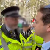 Video footage shows a Met Police officer in an exchange with  Gideon Falter, chief executive of the Campaign Against Antisemitism, next to a pro-Palestinian march.