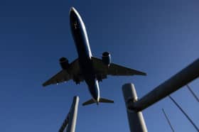 An aircraft landing at Heathrow.