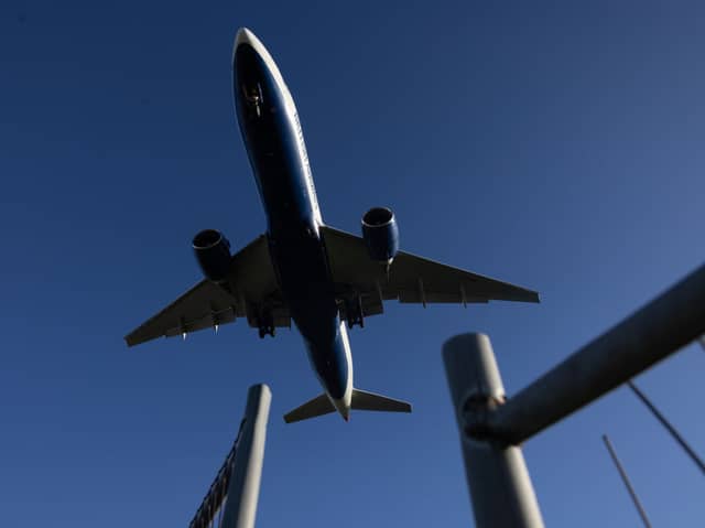 An aircraft landing at Heathrow.