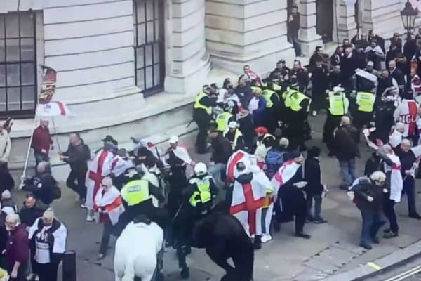 Skirmishes with police on St George's Day in Whitehall.