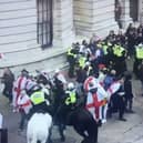 Skirmishes with police on St George's Day in Whitehall.
