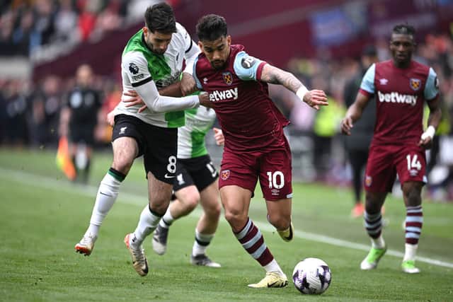 Lucas Paqueta in action for the Irons during 2-2 draw against Liverpool