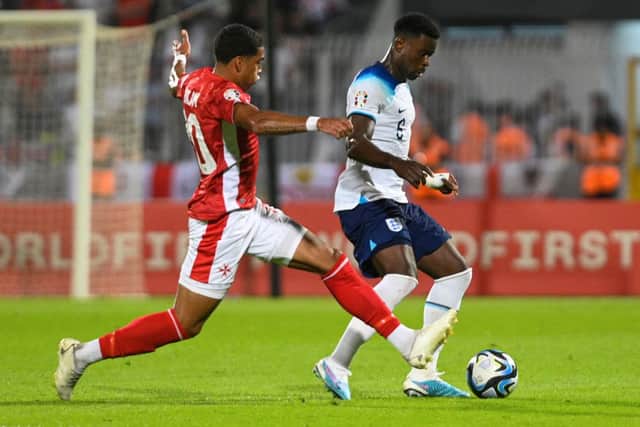 Marc Guehi in action for England against Malta in Euros 2024 qualifiers.