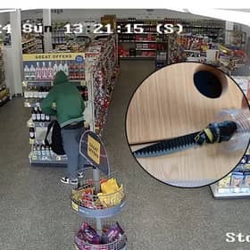 Soma Deasley, 36, dropped a knife during a shoplifting spree.