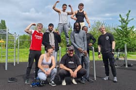 Boxer Denzel Bentley with knife crime charity Steel Warriors.