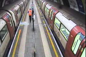 Smashed windows after passengers fled a Tube train at Clapham Common.