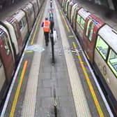 Smashed windows after passengers fled a Tube train at Clapham Common.