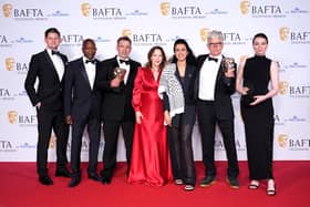 Charles Steel, Gerry Jackson, Alasdair Flind, Tina Pawlik, Myriam Raja and Alice Pearse in the press room after winning the Drama Series award for Top Boy at the BAFTA TV Awards 2024, at the Royal Festival Hall in London. Ian West/PA Wire