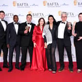 Charles Steel, Gerry Jackson, Alasdair Flind, Tina Pawlik, Myriam Raja and Alice Pearse in the press room after winning the Drama Series award for Top Boy at the BAFTA TV Awards 2024, at the Royal Festival Hall in London. Ian West/PA Wire