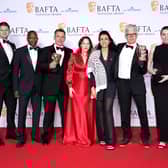 Charles Steel, Gerry Jackson, Alasdair Flind, Tina Pawlik, Myriam Raja and Alice Pearse in the press room after winning the Drama Series award for Top Boy at the BAFTA TV Awards 2024, at the Royal Festival Hall in London. Ian West/PA Wire