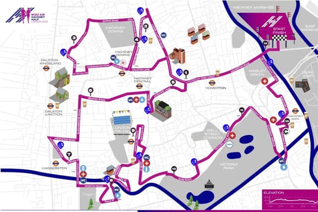 Route map for Hackney Half Marathon