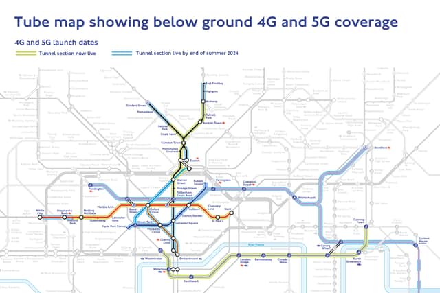 Tube Map showing below ground 4G and 5G coverage 