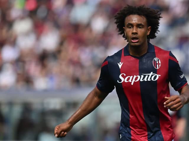 Bologna's Joshua Zirkzee in action during the Serie A match against Udinese
