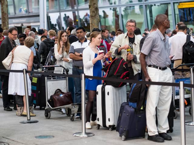 Delayed passengers in Heathrow Airport