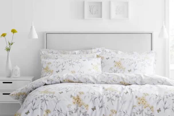 Dunelm's Maria Ochre Reversible Floral Duvet Cover and Pillowcase Set 