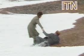 Neil Kinnock falls over on Brighton seafront in 1983.