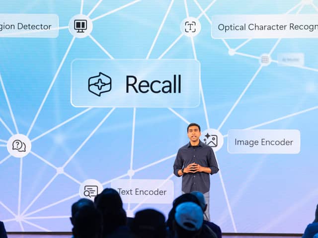 Microsoft Corporate Vice President, Windows and Devices Pavan Davuluri speaks about Recall. Photo by JASON REDMOND/AFP via Getty Images