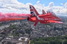 Red Arrows’ pilot’s view of RAF flypast at Trooping the Colour.