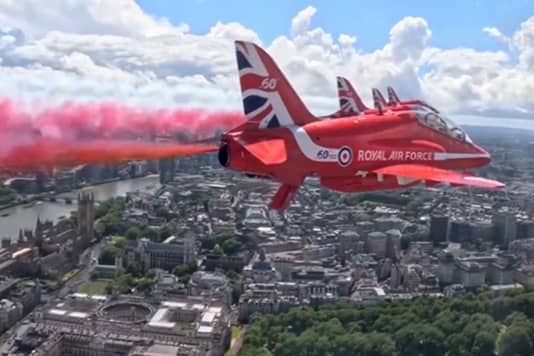 Red Arrows’ pilot’s view of RAF flypast at Trooping the Colour.