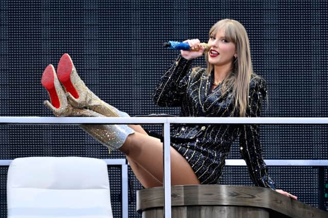 aylor Swift performs on stage during the "Taylor Swift | The Eras Tour" at Wembley Stadium 