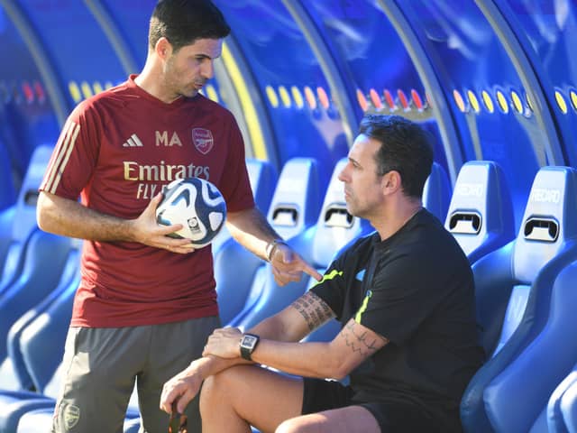 Arsenal sporting director Edu Gaspar (R) will be sending scouts to watch Euros 2024 star in last 16