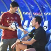 Arsenal sporting director Edu Gaspar (R) will be sending scouts to watch Euros 2024 star in last 16