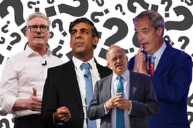 Keir Starmer, Rishi Sunak, Ed Davey and Nigel Farage. Credit: Kim Mogg/Getty