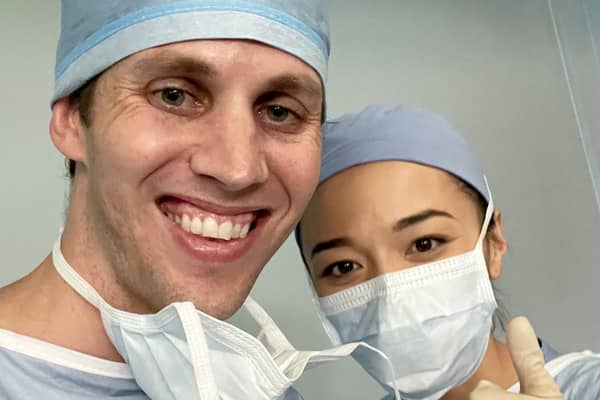Stephen Bergin (L), 35, splits his time between operating on brains and consulting Grey's Anatomy's writers and actors.  