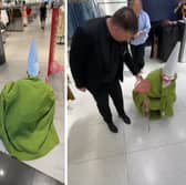 Screen grabs from tiny green mall wizard videos from TikTok