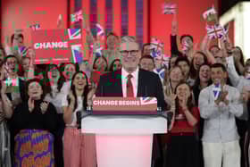 Labour Leader Keir Starmer celebrates winning the 2024 General Election