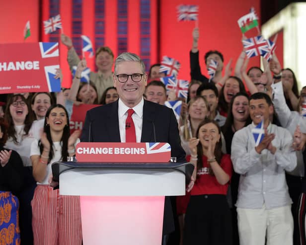 Labour Leader Keir Starmer celebrates winning the 2024 General Election