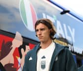 Riccardo Calafiori of Italy arrives at the training ground at Hemberg-Stadion on June 23, 2024 in Iserlohn, Germany.  (Photo by Claudio Villa/Getty Images for FIGC)