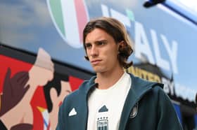Riccardo Calafiori of Italy arrives at the training ground at Hemberg-Stadion on June 23, 2024 in Iserlohn, Germany.  (Photo by Claudio Villa/Getty Images for FIGC)