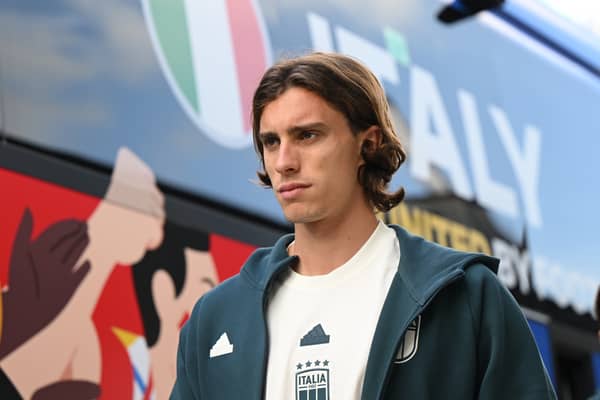 Riccardo Calafiori of Italy arrives at the training ground at Hemberg-Stadion on June 23, 2024 in Iserlohn, Germany.  (Photo by Claudio Villa/Getty Images for FIGC)