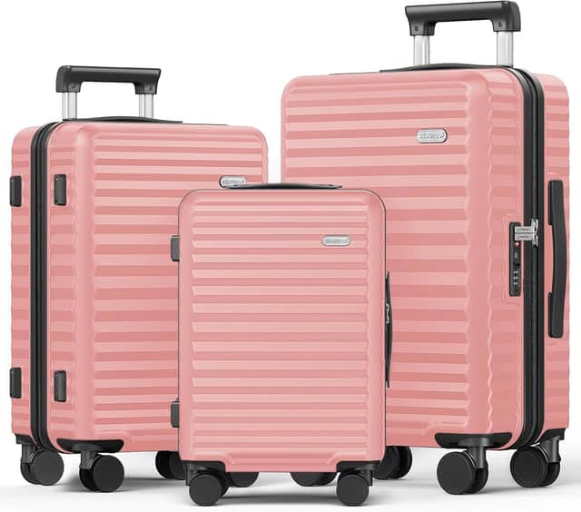 Showkoo 3 piece suitcase set in pink on Amazon