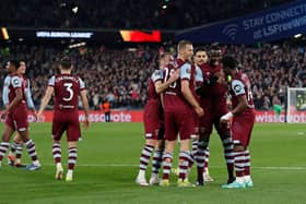 Mohammed Kudus celebrates with West Ham teammates.