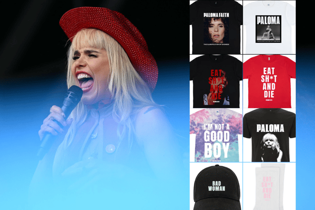 Some of the possible merchandise options that could be available to buy at Camp Bestival Dorset ahead of Paloma Faith's headline performance on Saturday (Credit: Getty Images/Paloma Faith store.)