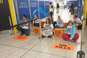 Just Stop Oil supporters who blocked departure gates at Gatwick Airport using “suitcases with lock-on devices” have been arrested and are being removed, the airport has said. (Photo: Just Stop Oil/PA Wire)
