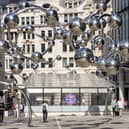 Infinite Accumulation is located outside the eastern entrance of the Elizabeth line at Liverpool Street station.