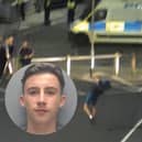 Cole Stewart, 18, who was caught on CCTV “celebrating” after throwing bricks at police officers has been convicted.