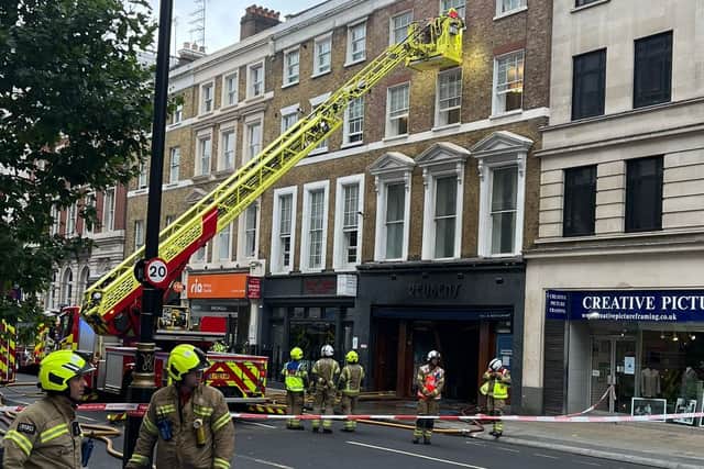 The four-storey building after the fire was brought under control.