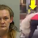 Stacey Vint falls over trying to ram police with alight wheelie bin.