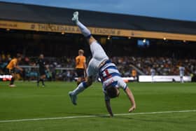 Paul Smyth celebrates scoring against Cambridge United.