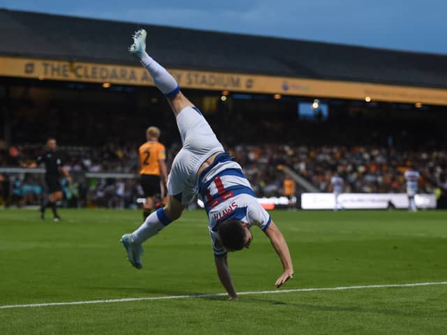 Paul Smyth celebrates scoring against Cambridge United.