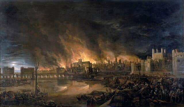 A painting depicting the Great Fire of London