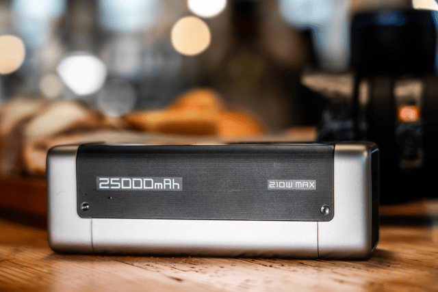 The power bank sits neatly on a desktop