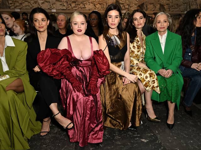 Marisa Abela, Nicola Coughlan, Gala Gordon, Lily James and Kristin Scott Thomas attend the ERDEM show during London Fashion Week February 2024 at The British Museum